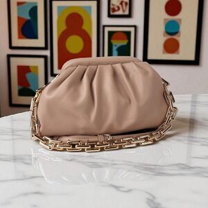 Madison West Cream Shoulder Bag  Crossbody with Gold Tone Chain Strap